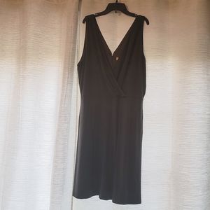 Loft v neck fit and flare dress pockets, army green, size 14